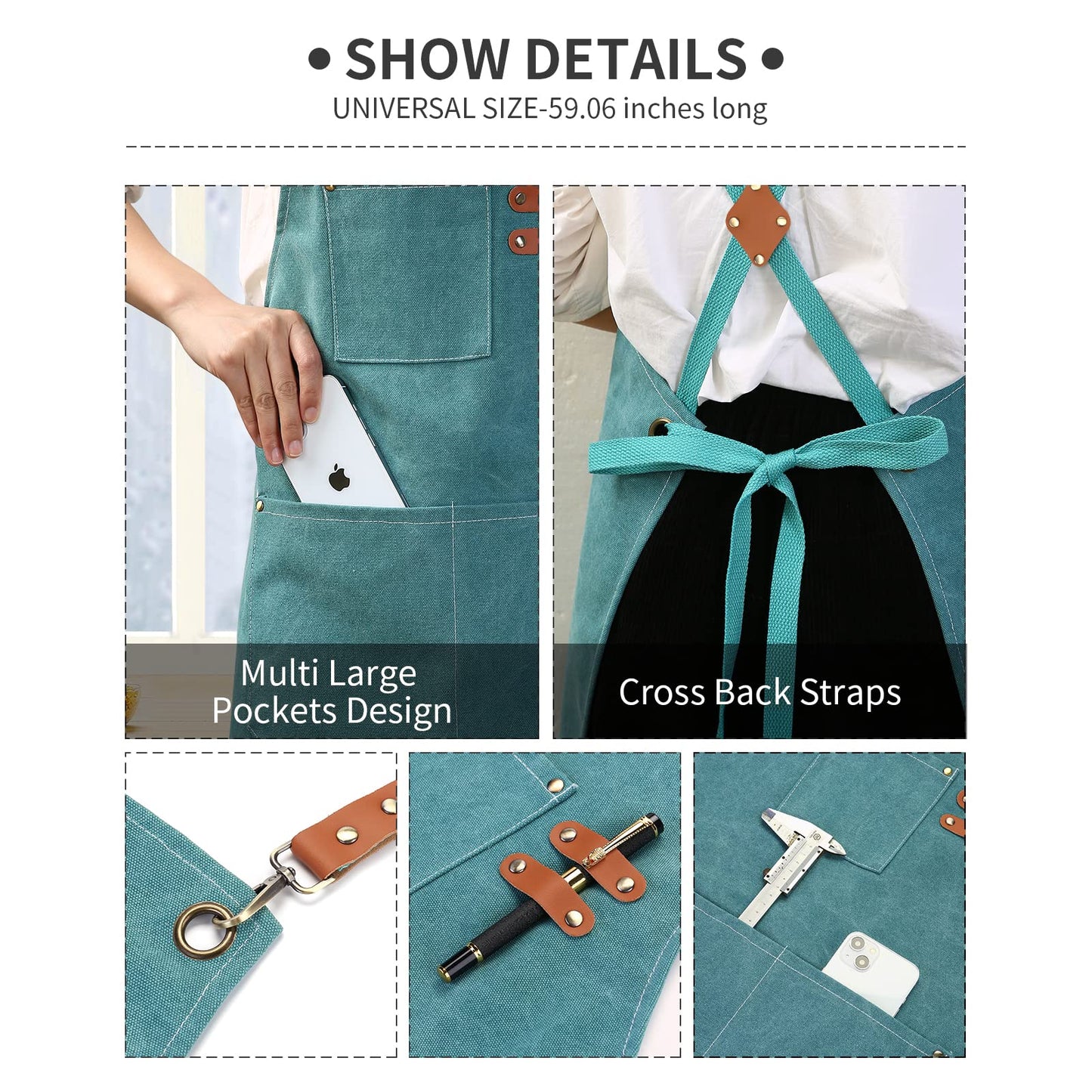 ZOMAO Chef Apron, Cotton Canvas Gardening Apron with Large Pockets for Men and Women,Kitchen Cooking Baking Bib Heavy Duty Adjustable Garden Apron