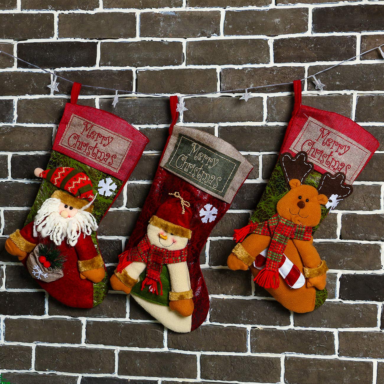 Sunnyglade 3PCS 18" Christmas Stocking Classic Large Stockings Santa, Snowman, Reindeer Xmas Character for Family Holiday Christmas Party Decorations