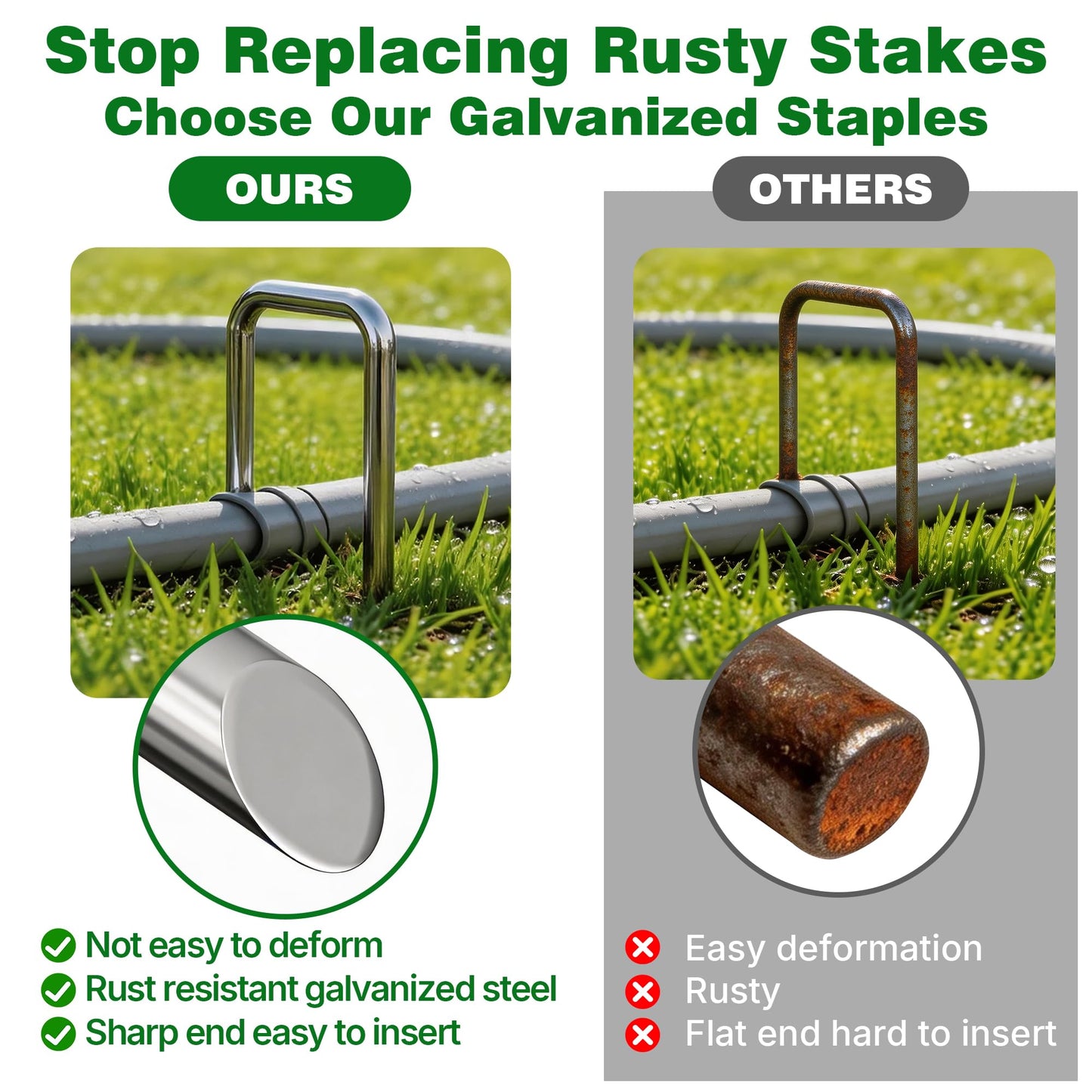 AMAGABELI 6 Inch 500 Pack Galvanized Landscape Staples 11 Gauge Anti-Rust Heavy Duty Garden Stakes Plant Cover Spikes U-Shaped Sod Pins Fence Stakes for Weed Barrier,Irrigation Tubing,Lawns,Decoration