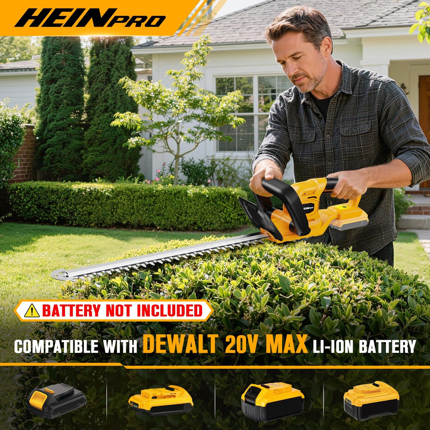 HEINPRO 22" Hedge Trimmer Cordless Compatible with Dewalt 20V MAX Battery, Electric Hedge Trimmer Cordless, Battery Powered Hedge Trimmers, Bush Trimmer for Garden, Shrubs(Battery not Included)
