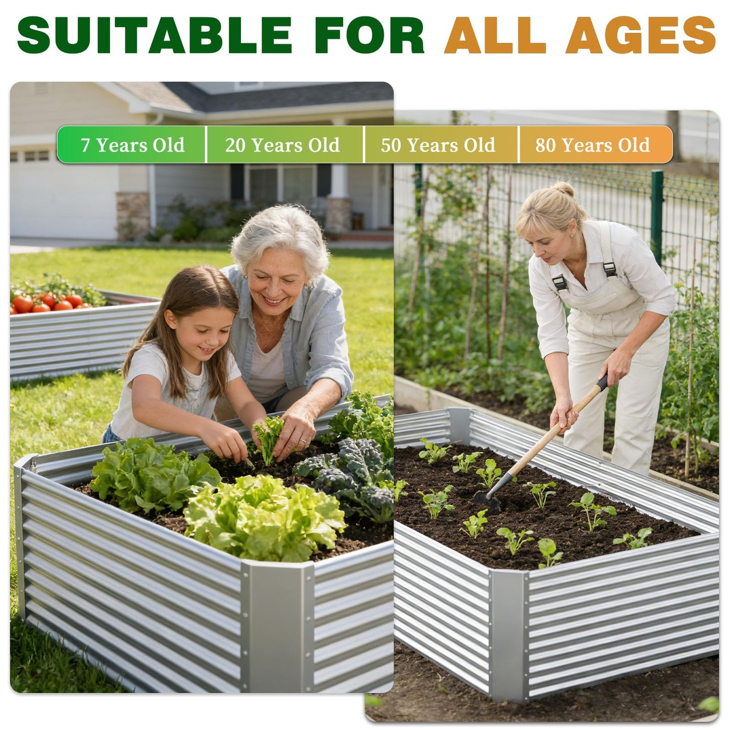 Annzoe 4 Pcs 8 x 4 FT Galvanized Steel Raised Garden Bed for Outdoor Gardening, Durable Metal Planter Box for Vegetables, Herbs, and Flowers, Easy Assembly & Rust Resistant