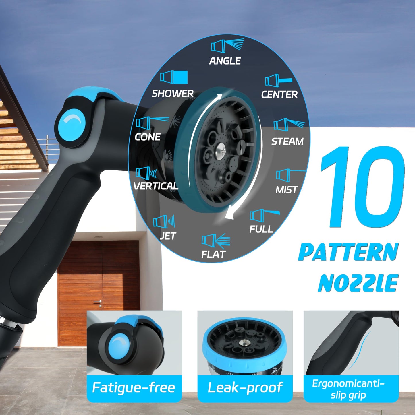 Retractable Garden Hose Reel 1/2 in x 65 ft, Heavy Duty Wall Mount Outdoor Hose with Auto Rewind, Any Length Lock, 180° Swivel Bracket & 10-Pattern Nozzle (White & Grey)