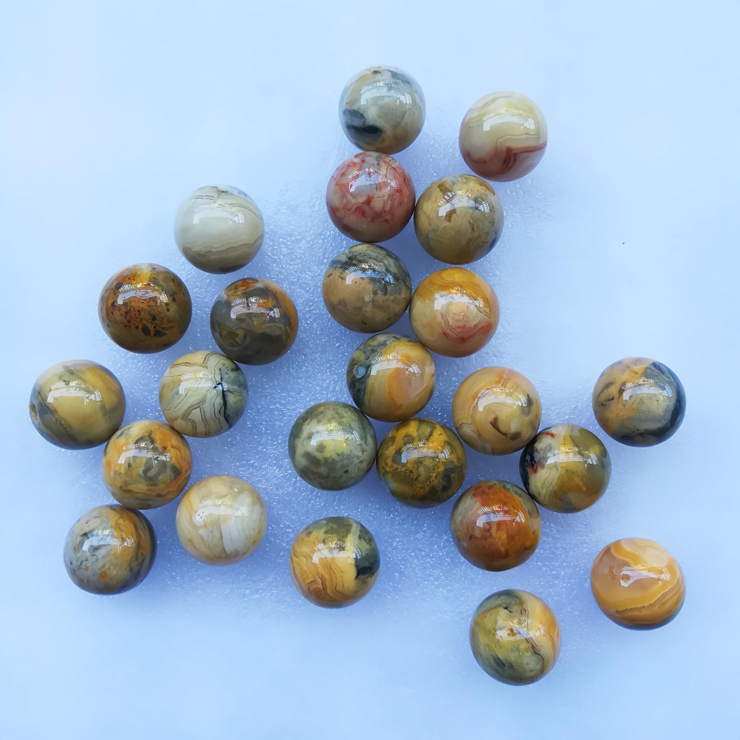 Sunshcat Natural Yellow Crazy Lace Agate 0.78 Inchs Crystals and Healing Stone Ball Set,Home Desktop Feng Shui Array Decoration(7 Pieces) ﻿