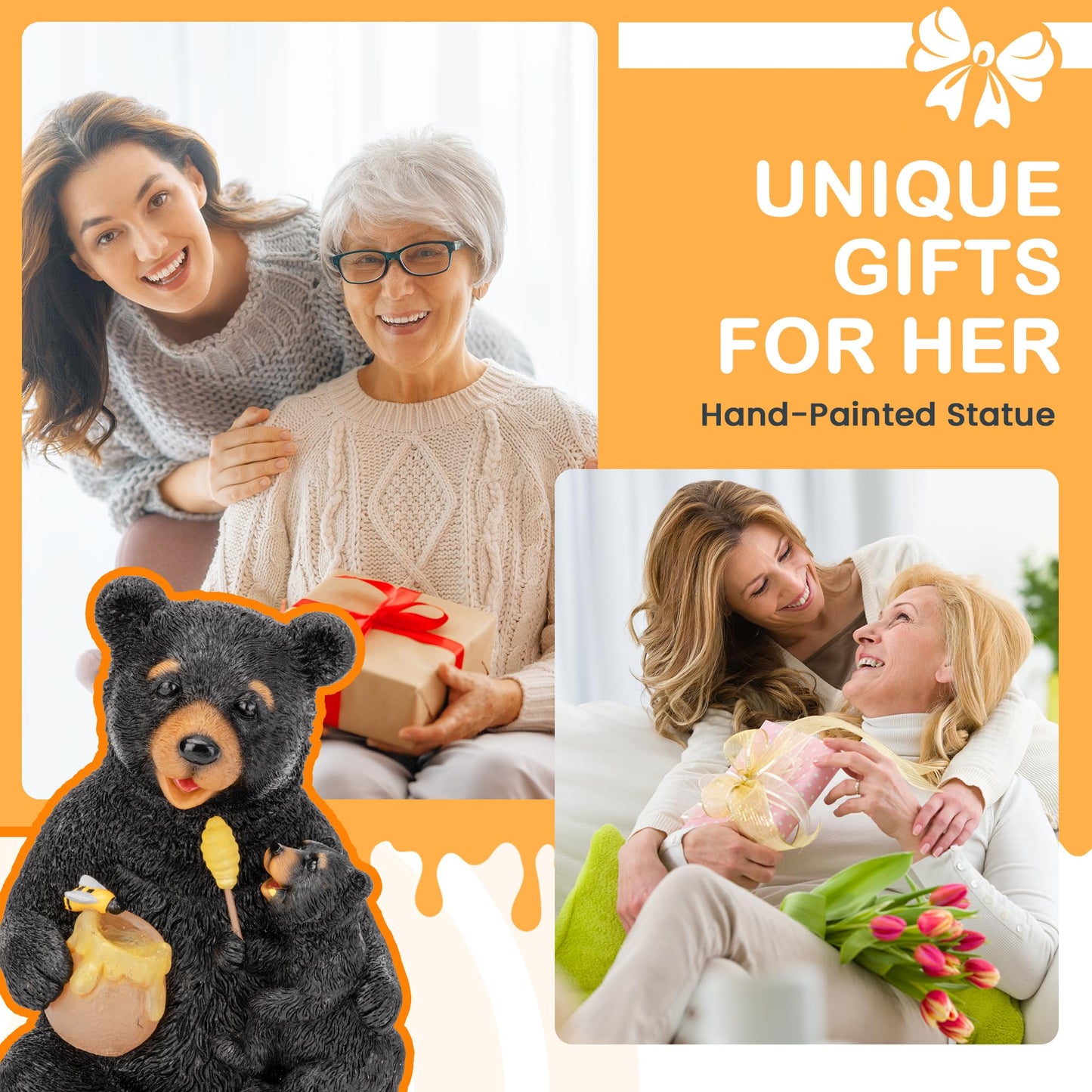 GIGALUMI Solar Garden Statues Bears 9", Loving Black Bear Decor, Yard Decorations Outdoor, Bear Figurine Lights for Outside, Garden Decor Unique Birthday Housewarming Gifts for Women, Mom