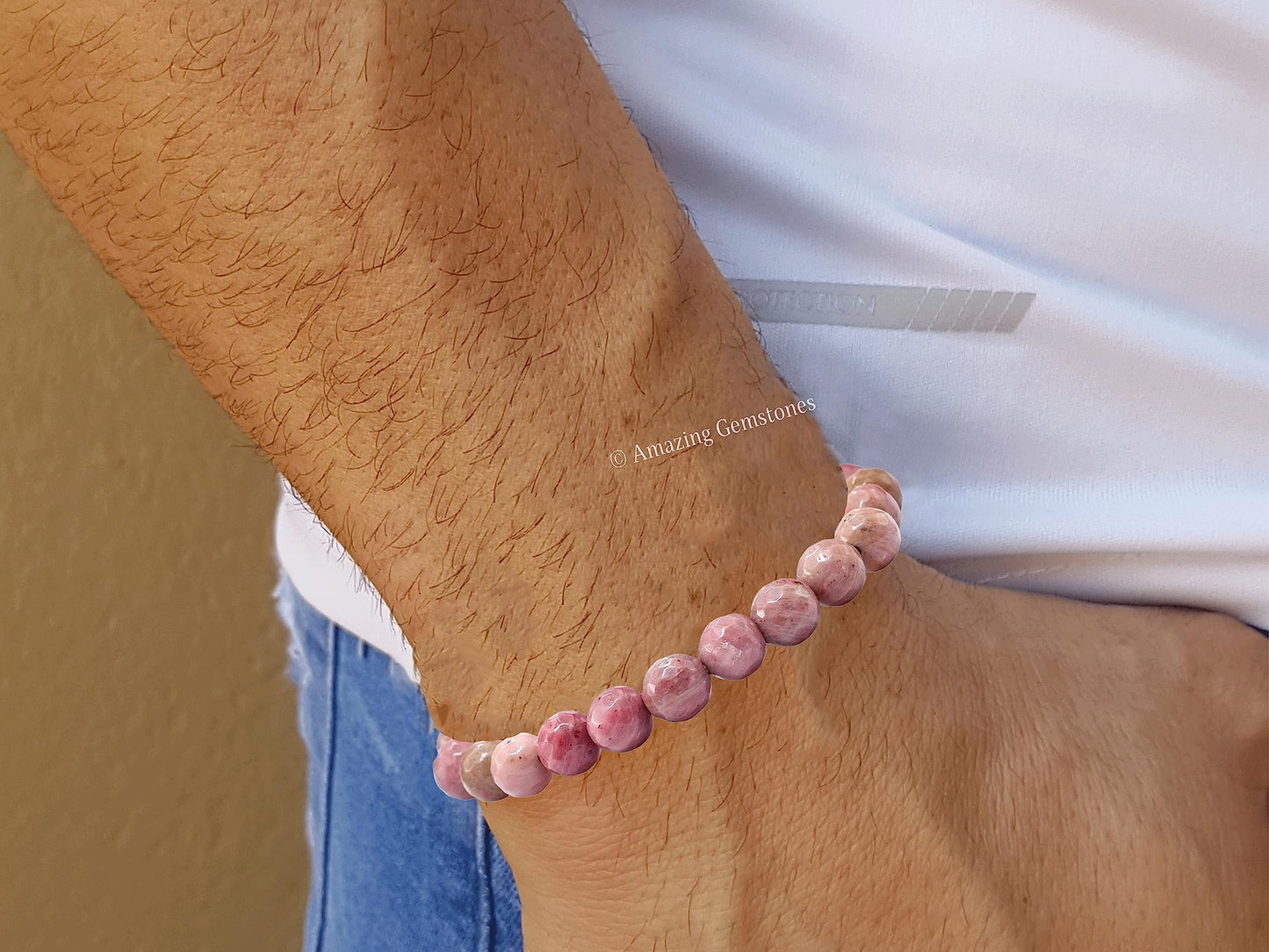 Amazing Gemstone Rhodonite Bracelet for Women - Chakra Mens Bracelet Protection Crystals and Healing Stones - Blessing Bracelet Spiritual Meditation Gift Christmas Stocking