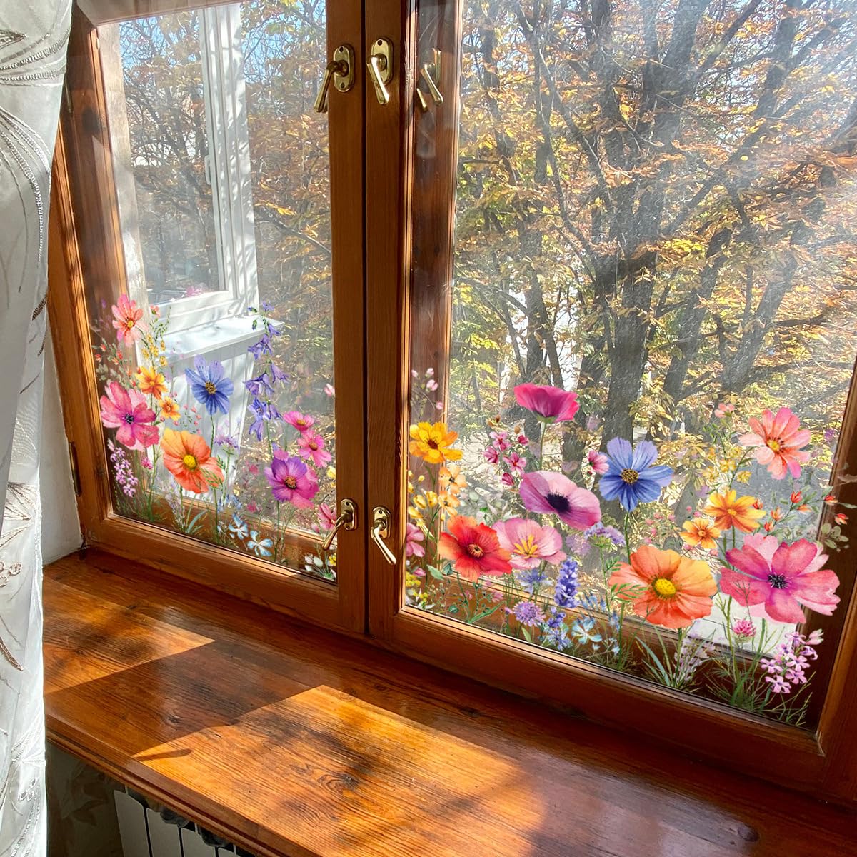 Mirabuy Colorful Flower Garden Window Clings, Wildflower Grass Lily Peony Poppy Floral Window Decals