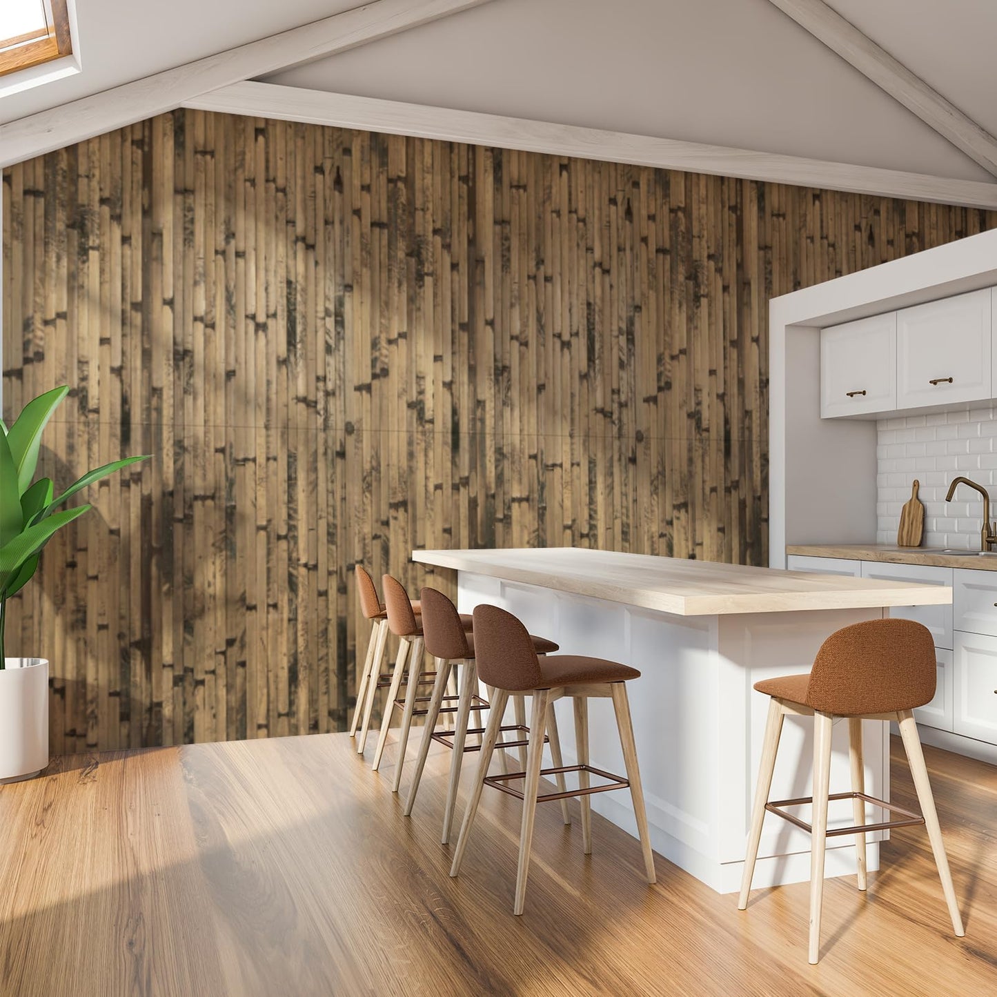 Art3d Natural Bamboo Wall Panel for Interior Wall Decor, Renewable Pole Wrap Wainscoting Paneling for Wall Ceiling Furniture Cabinet Office, 48 x 96 Inch - Dark Burned