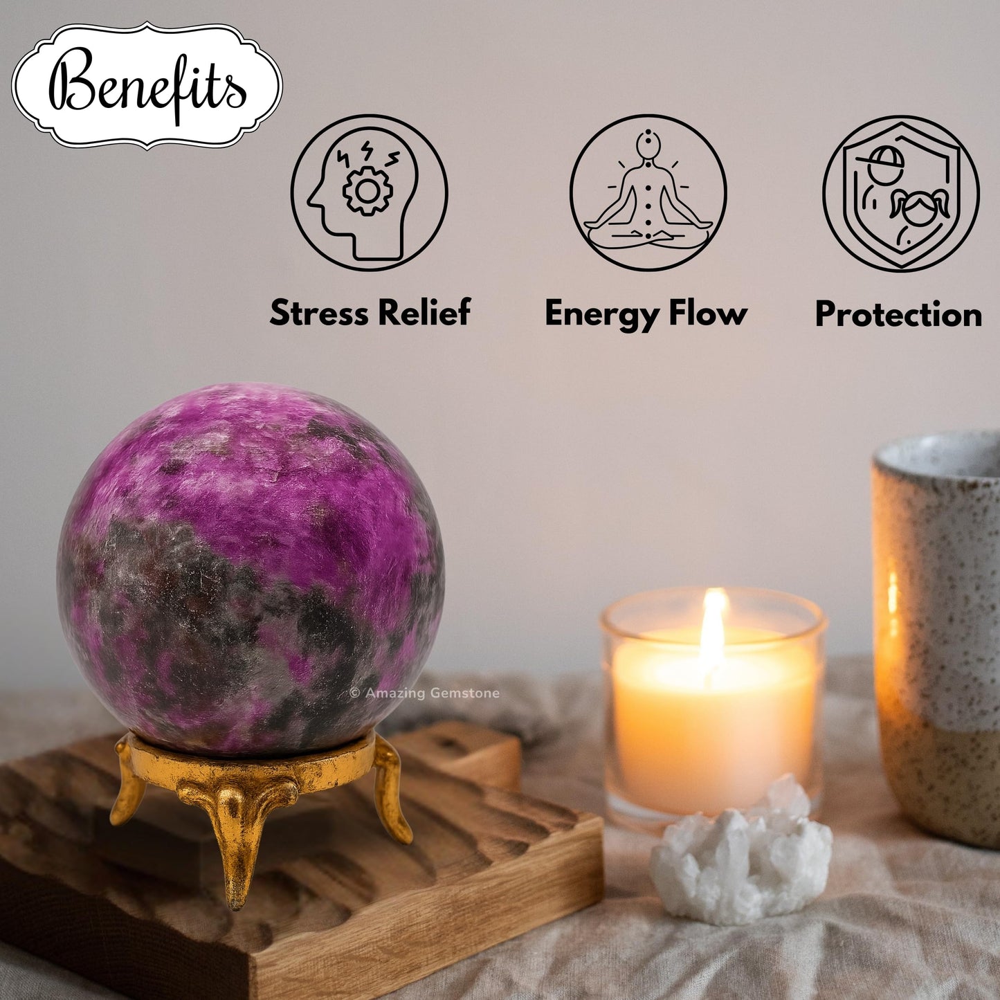 Amazing Gemstone Cobalt Calcite Crystal Ball with Stand - 2 Inches Crystal Sphere Meditation Balls for Witchcraft and Decorative Balls