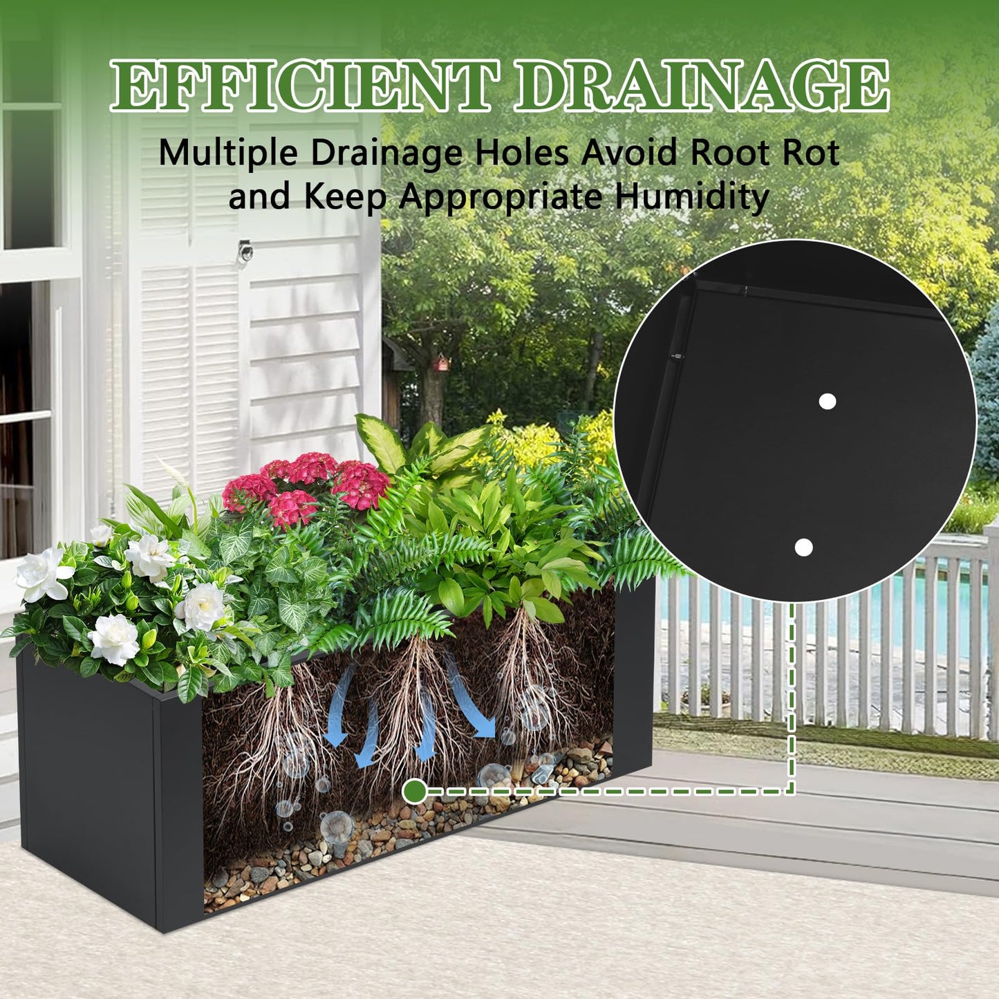 FORJAMINT Metal Planter Boxes 46" L×16" W×16" H Outdoor Rectangular Planter with Removable Insert Shelf，Black Planter Boxes Outdoor, Tall Planter Heavy Duty