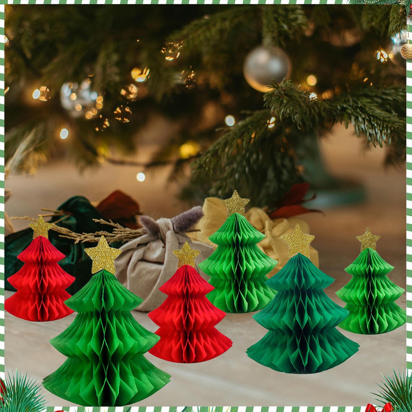 6Pcs Honeycomb Paper Christmas Tree, Table Decorations Christmas Honeycomb Ornaments Tabletop Mini Xmas Trees for Party Supplies Home Decor(Red and Green)