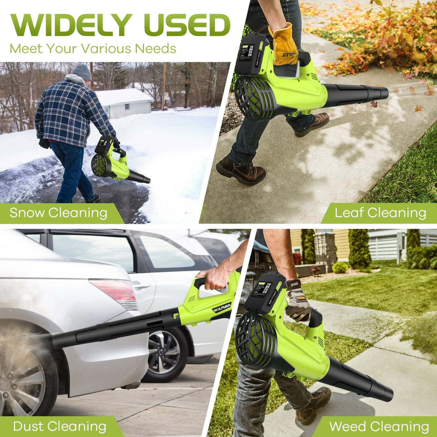 Leaf Blower, Electric Cordless Leaf Blower with 2 Batteries and Charger, 2 Speed Mode, Lightweight Cordless Blower for Blowing Leaves, Patio Cleaning, Blowers for Lawn Care and Dust