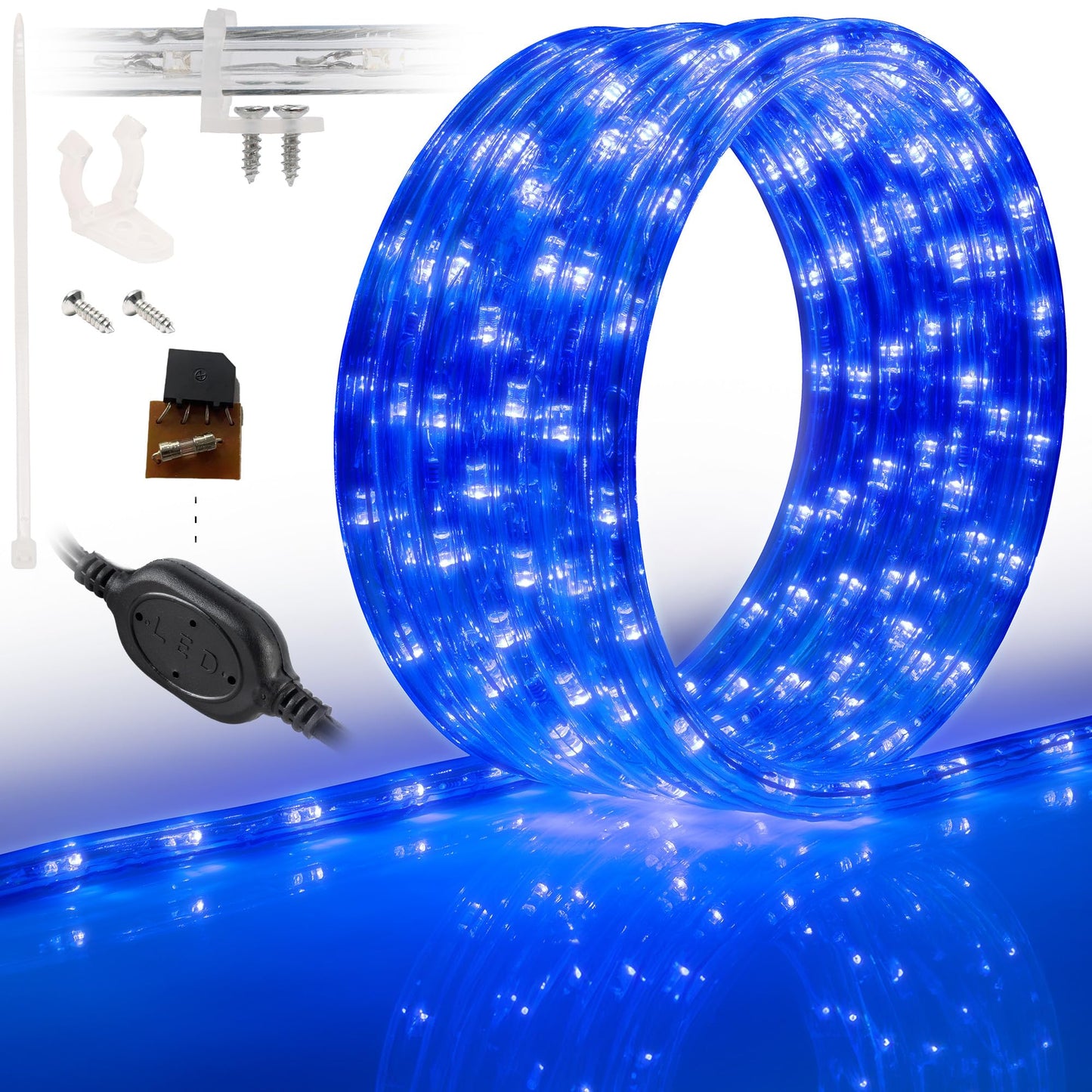 WYZworks 1116LEDs, 100ft LED Outside Rope Lights, Waterproof Permanent Outdoor ETL Certified Connectable Clear Tube, Christmas Palm Tree Holiday Decorative Landscape Patio Accent Lighting - Blue