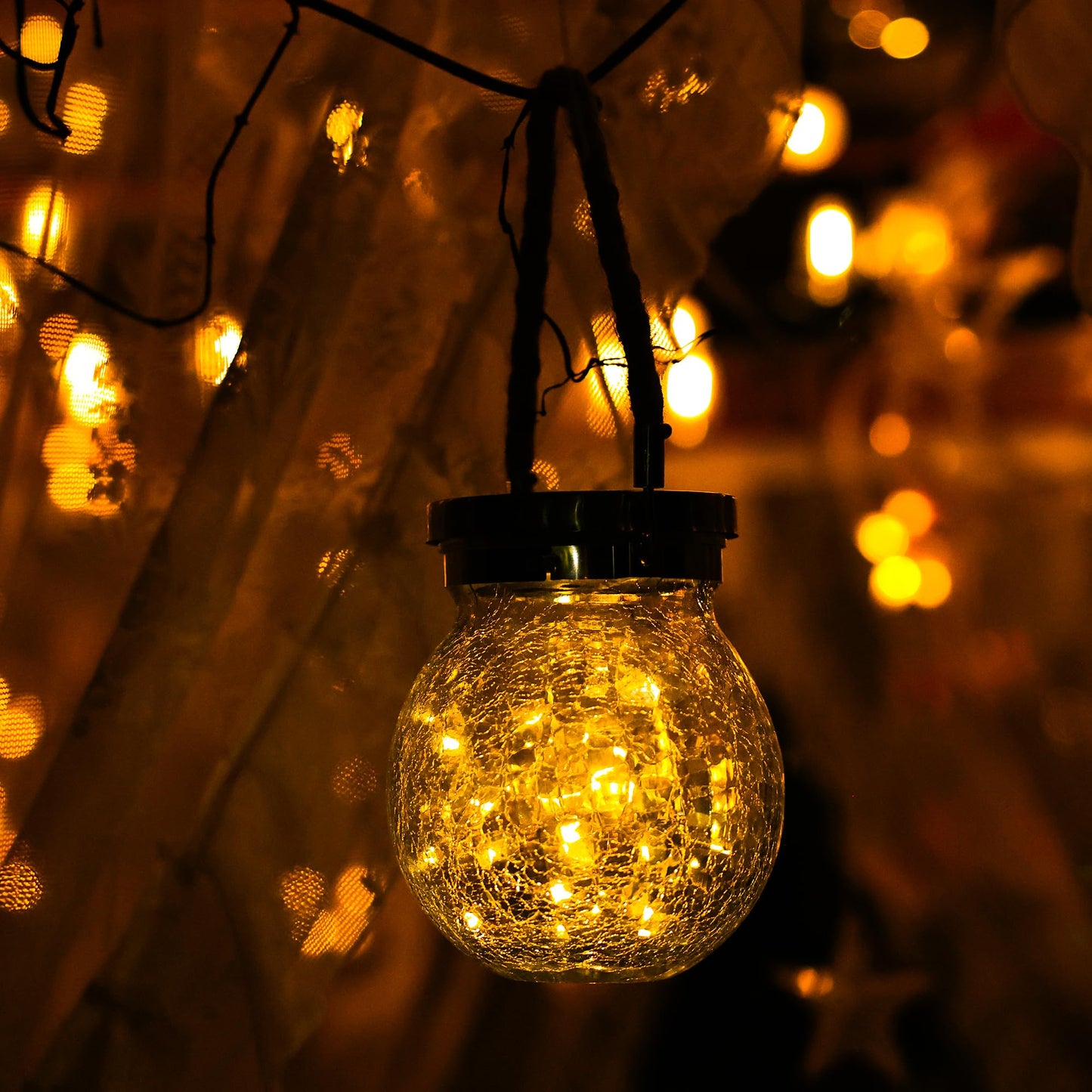Cooo 6 Pack Gifts for Him Her Solar Lanterns Outdoor Waterproof Heavy Crackle Glass 30 LED Warm Firefly Lights Solar for Women Mom Grandma Outdoor Table Lamps Garden Yard Decor