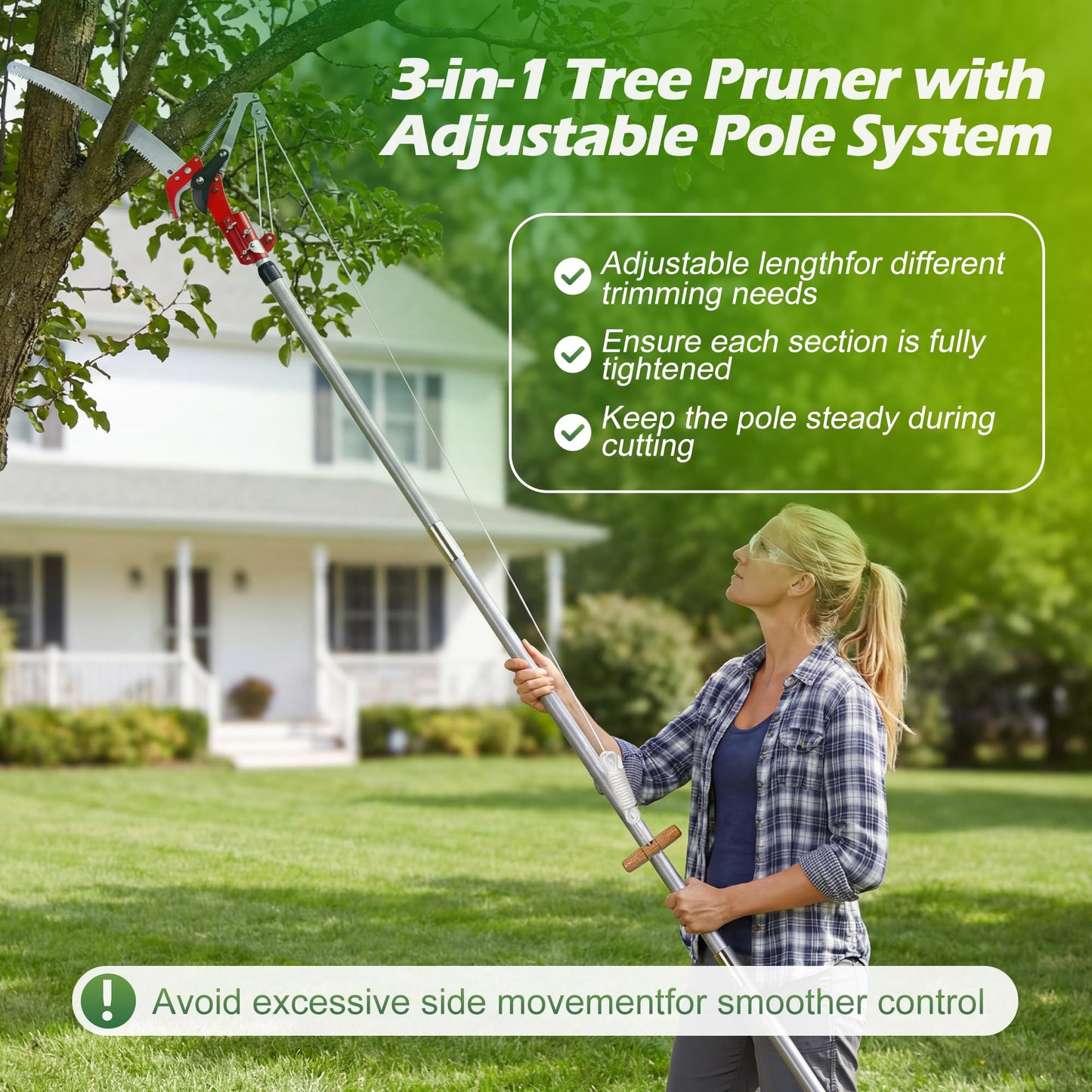 Walensee Pole Saws for Tree Trimming, Extendable Tree Pruner,Manual Branch Timmer with Blade and Scissors High Branches Pruning Fiberglass Pole Pruner and Cutter Garden Tool with Storage Bag 7.2-27FT