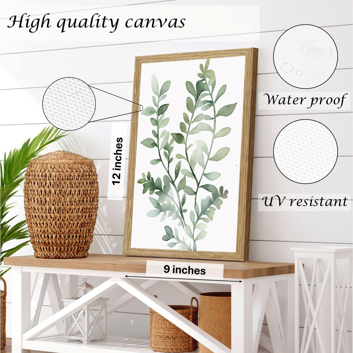 Induslyfe Framed Eucalyptus Sage Green Botanical Plant Wall Art Canvas Decor Set of 6, Leaves Wall Art Prints Posters Art, Eucalyptus decor Flower wall art for bathroom bedroom living room decor 9x12