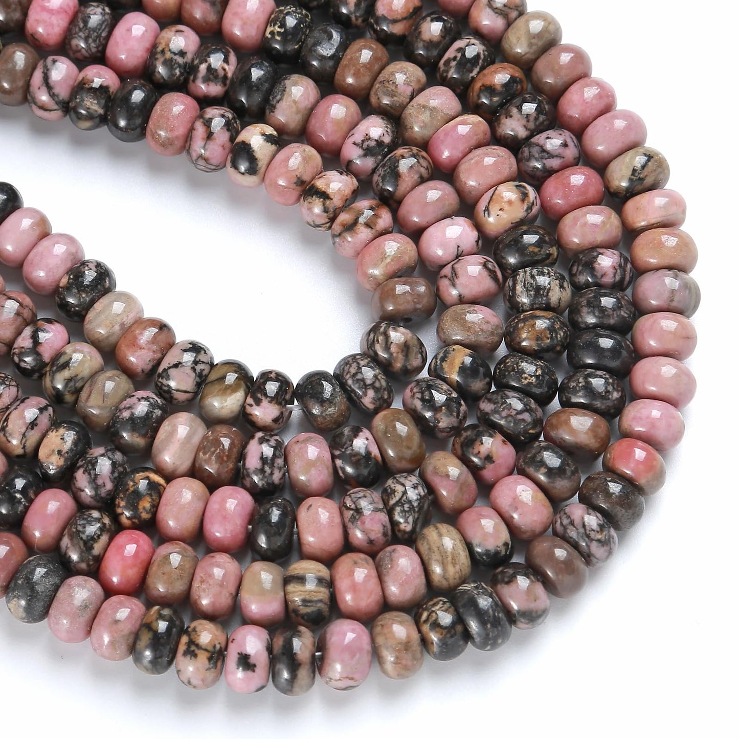 5x8mm 76pcs Natural Black Lace Rhodonite Stone Rondelle Spacer Loose Beads Abacus Disk Stone Round Loose Gemstone Beads for Jewelry Making DIY Bracelet Necklace