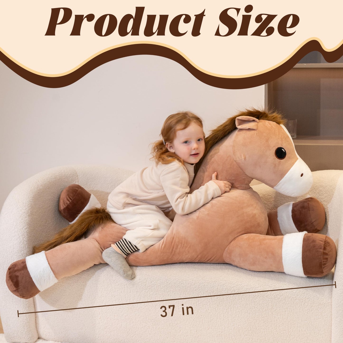 Jrystar Giant Horse Stuffed Animals, Large Stuffed Horse Plush Pillow, 37" Soft Large Stuffed Pony, Cute Farm Animals Plush Toys, Gifts for Kids Boys Girls on Birthday Children's Day Christmas