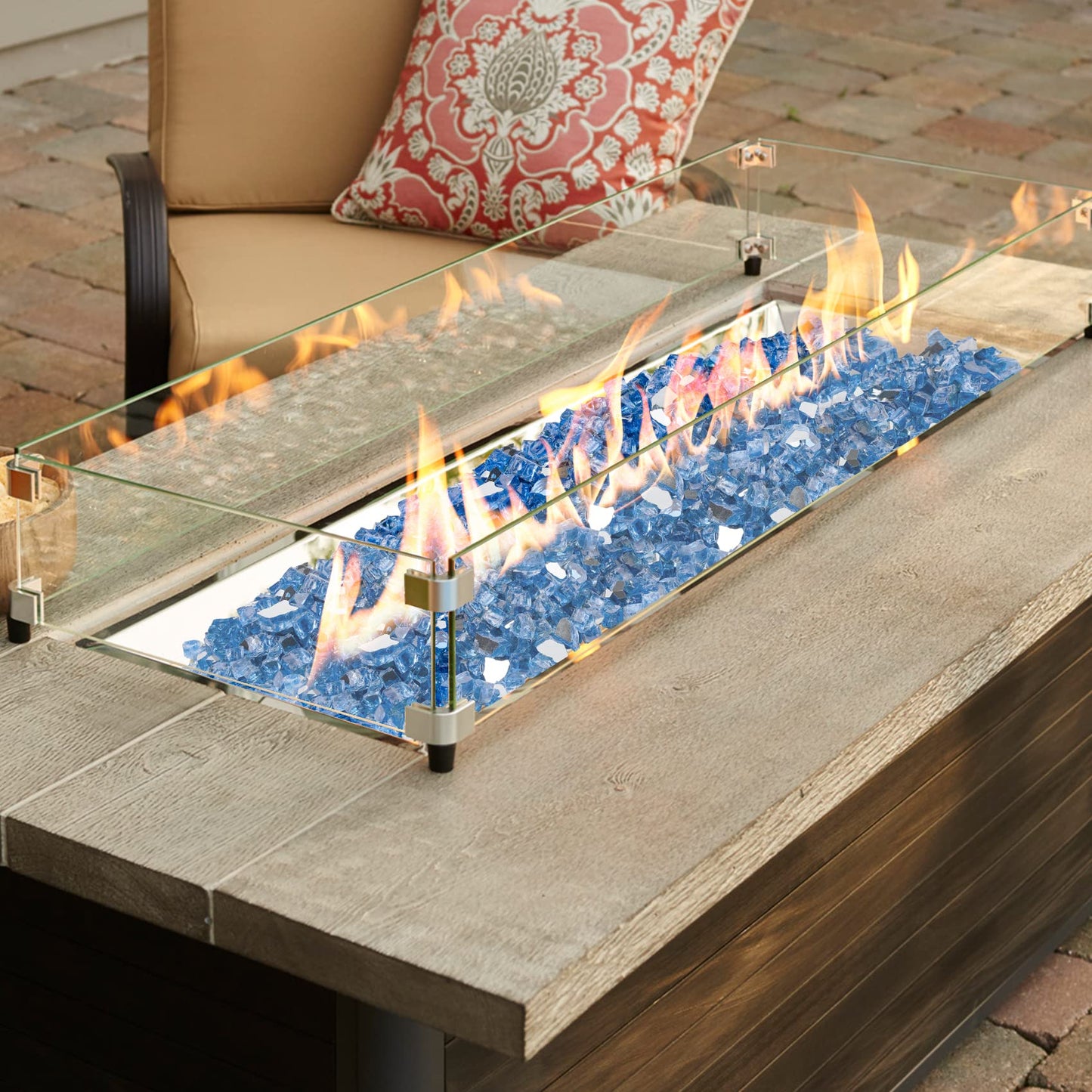 Mr. Fireglass 10 Pounds Fire Glass - 1/4 Inch High Luster Reflective Tempered Glass Rocks for Fireplace Fire Pit Table and Landscaping, Pacific Blue