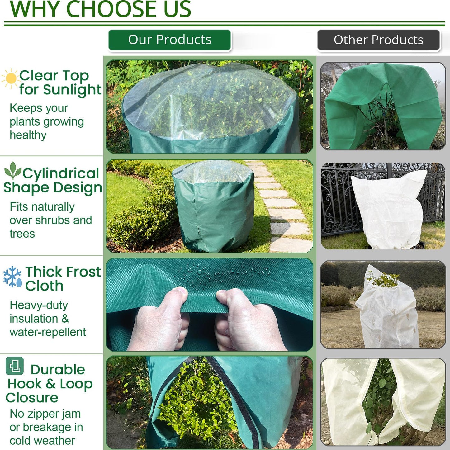 Gardeningwill 2 Packs 31" Dia x 45" H Winter Plant Cover – Cylindrical Shrub & Tree Protection Bag with Transparent Top, 3.5oz/yd² Frost Cloth, Drawstring and Hook & Loop Straps