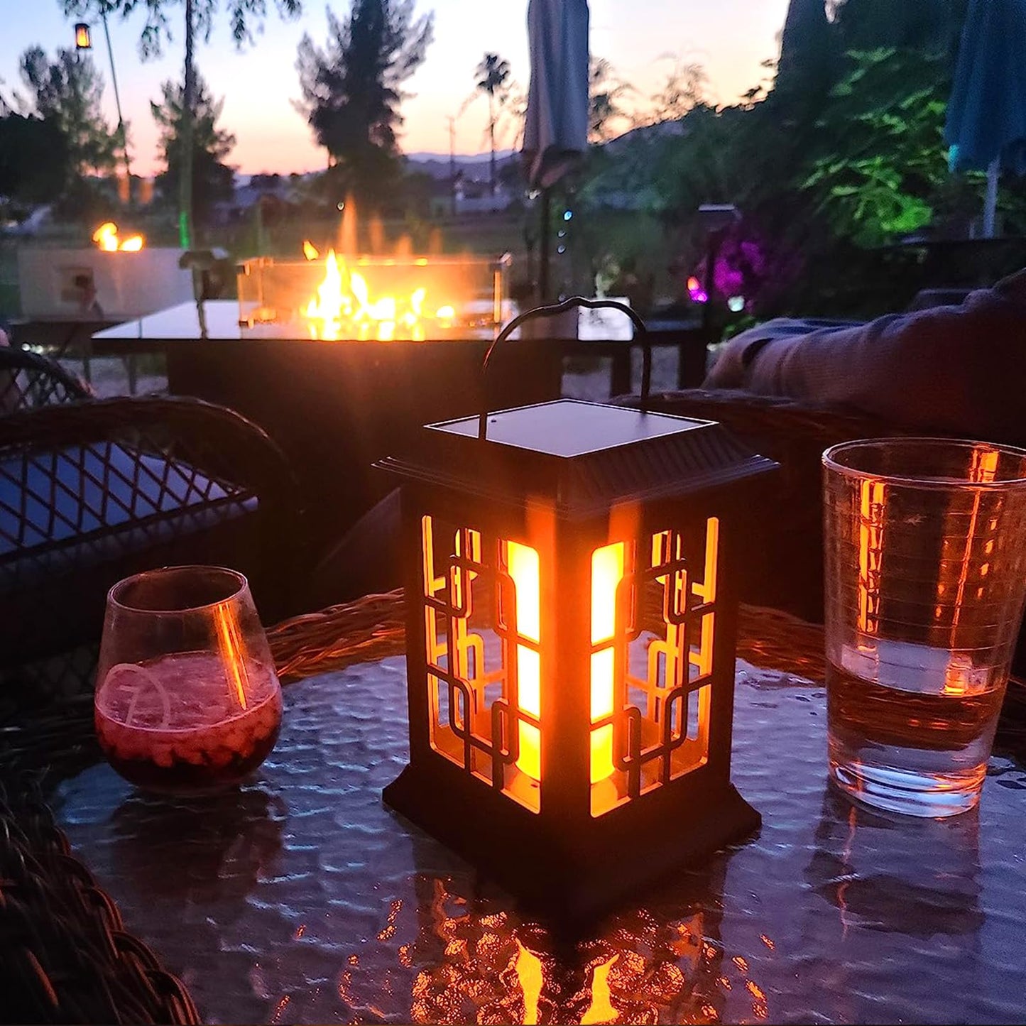 Ambaret Flickering Solar Lantern Outdoor, Waterproof Hanging Flame Solar Powered Lantern for Pathway, Tabletop, Patio, Garden Decoratives (2 Pack)