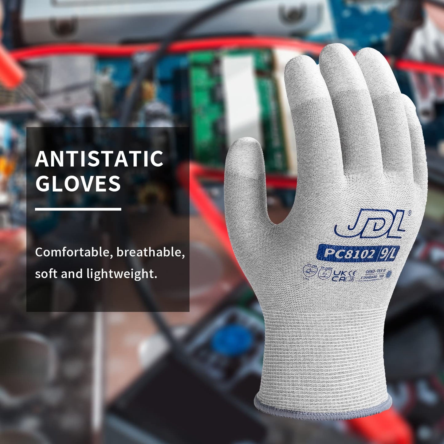 JDL ESD Work Gloves, Anti-Static Gloves for PC Building, 12 pairs, Computer Installation & Repair, High Resistance Carbon Fiber Gloves, Medium
