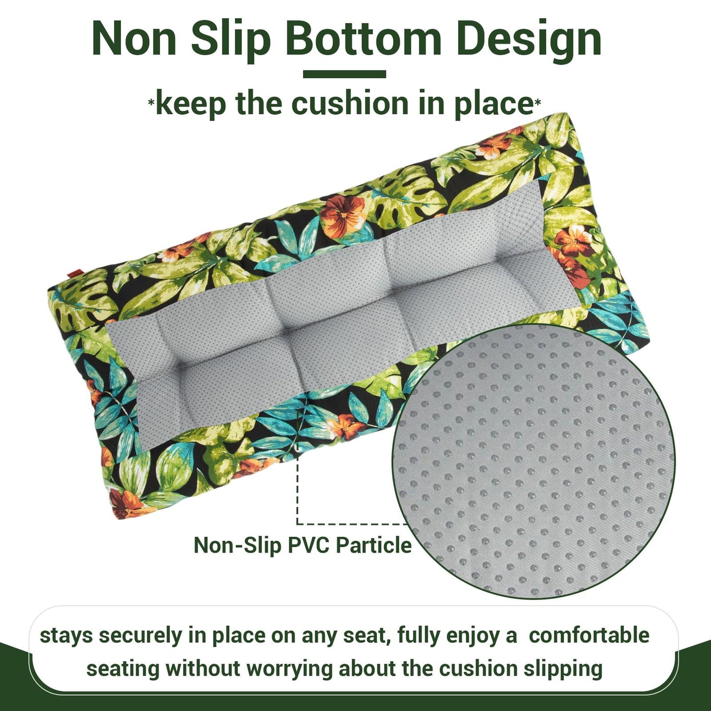 IN4 Care Indoor Outdoor Bench Cushion 48"x18", Non-Slip Patio Furniture Seat Pads, Waterproof Overstuffed Tufted Loveseat Cushion with Round Corner for Window,Swing,Garden,Porch-Tropical Green Leaves