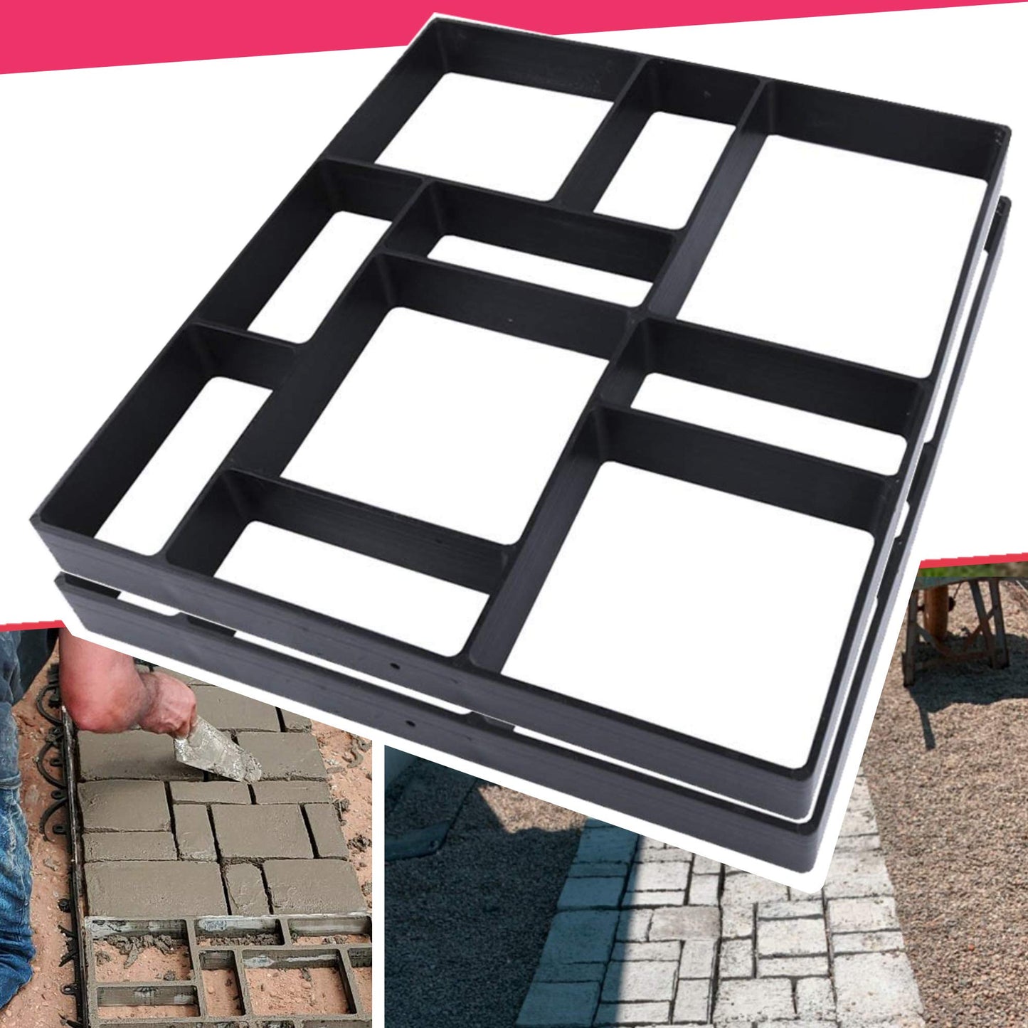 Anothera 17.5"x15.5"x1.5" 2Pack Concrete Molds Reusable Walk Path Maker Paving DIY Path Garden Yard Patio Mold (10-Grid)