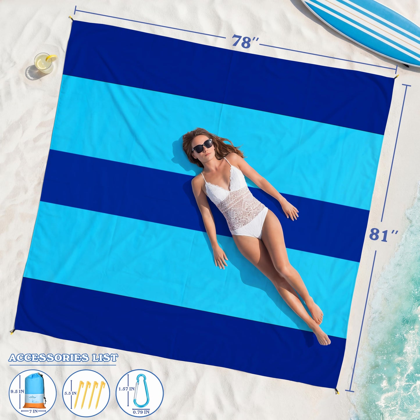 Famstar Beach Blanket Oversized Extra Large 78" X 81",Waterproof Sandproof Beach Blanket 1-7 Adults Lightweight Durable for Travel Camping Hiking Picnic