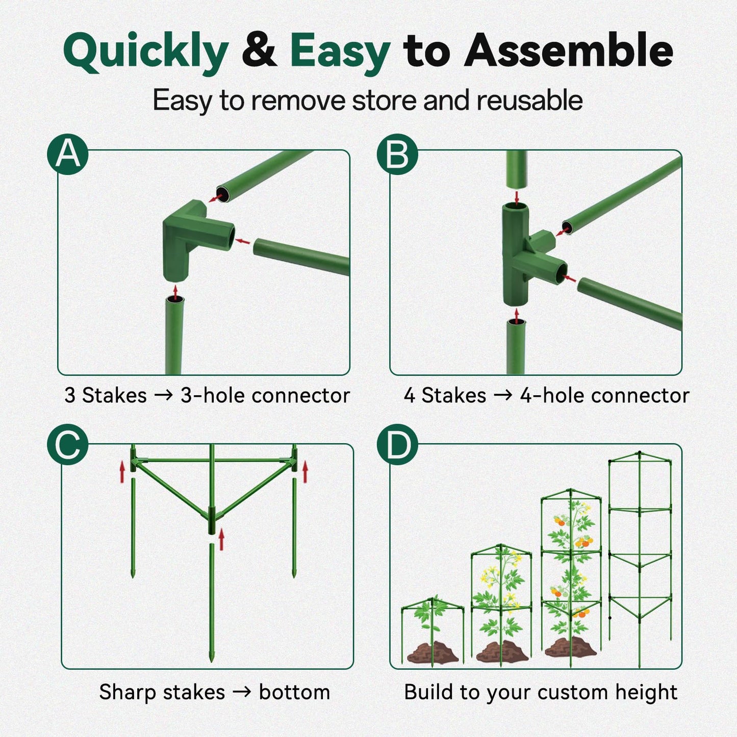Halatool 3 Pack Tomato Cages for Graden 60 Inch, Adjustable Metal Tall Heavy Duty Tomato Trellis Plant Support, Foldable Tomatoes Stakes for Climbing Vegetables Flowers Fruits