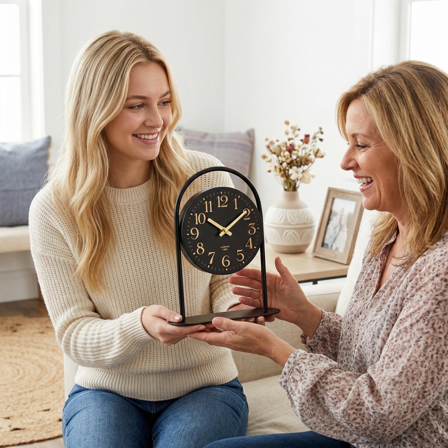 Modern Black Desk Clock - 10.6 Inch Arched Table Clock with Silent Non-Ticking Quartz Movement, Battery Operated Decorative Mantel Clock with Gold Arabic Numerals for Bedroom, Shelf & Office Decor