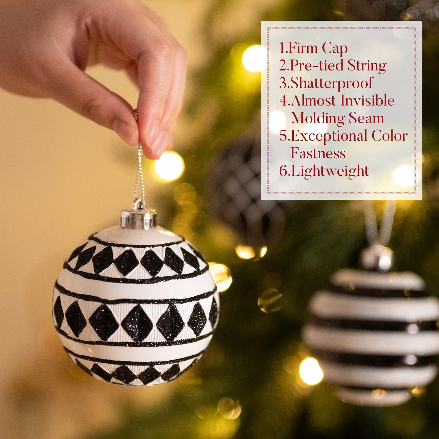 Valery Madelyn Large Christmas Ornaments Tree Decorations, 16ct Black White Boho Shatterproof Christmas Ball Ornaments Set, 3.15 Inch Boho Modern Hanging Ornament Bulk for Xmas Holiday Party Decor