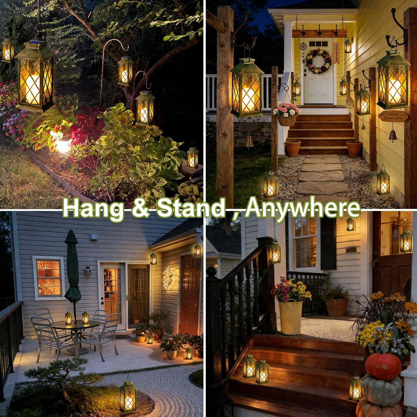 Cozymeow Solar Lanterns Outdoor Waterproof, Flickering Candles Hanging Solar Lights for Outside Garden Patio Wall Porch Decorative, Lamp with Upgraded Solar Panel, Tempered Glass & Clip, Bronze 2 Pack