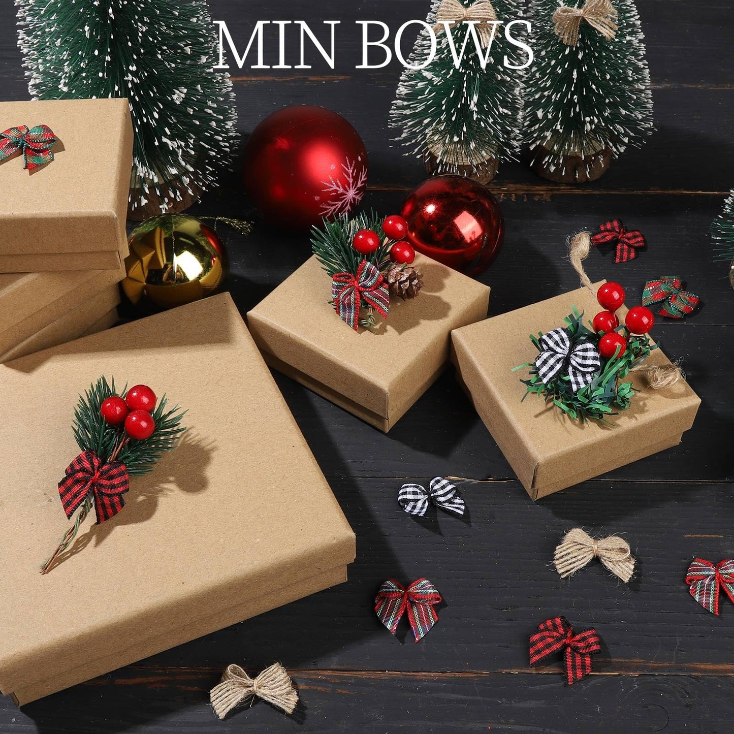 YGDZ 100 PCS Mini Christmas Bows, Small Plaid Ribbon Bows for Crafts, 1 Inch Tiny Buffalo Plaid Burlap Bows for Christmas Decor, Gift Wrapping, Christmas Tree Ornament Bows