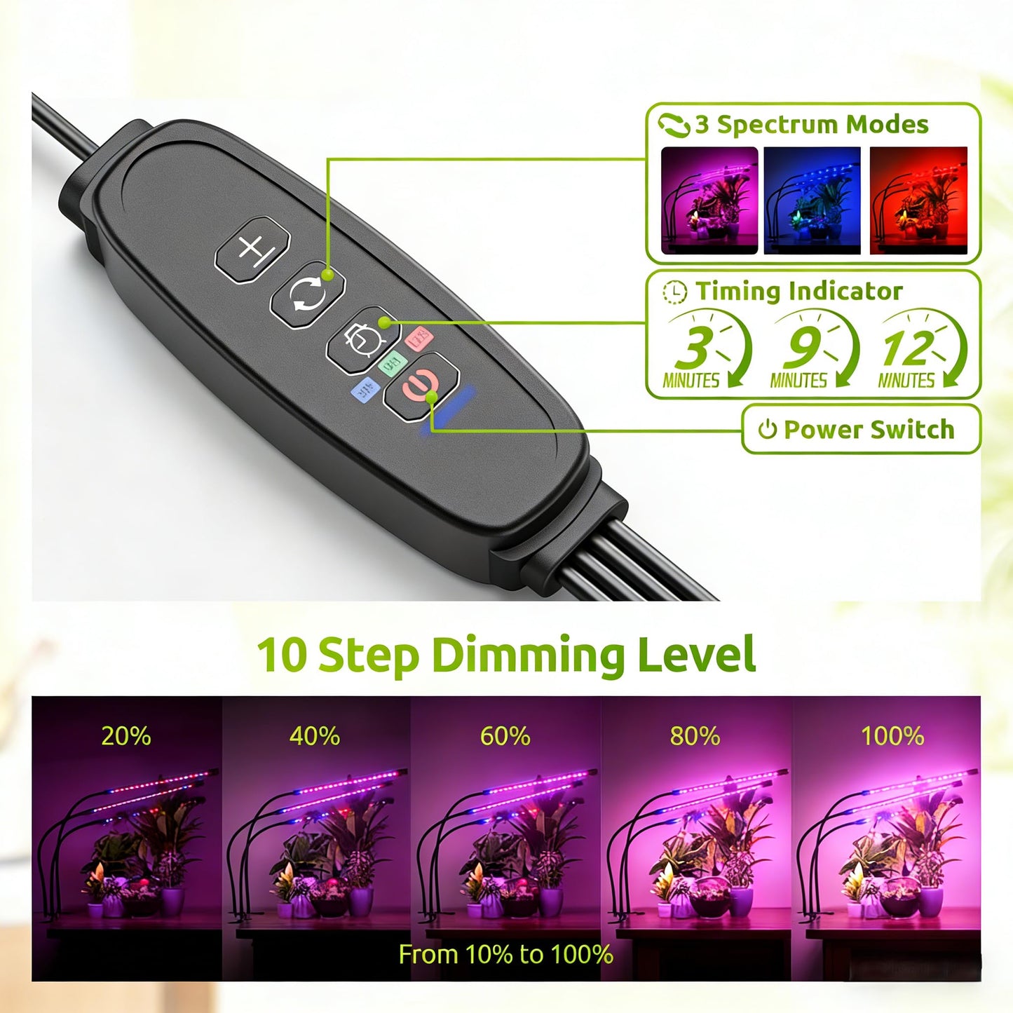H HNMA HN Grow Lights for Indoor Plants 2 Heads Full Spectrum, Flexible Gooseneck Clip On Plant Light 40 LEDs, 3/9/12H Auto Timer 3 Modes 10 Brightness Levels for Seed Starting, Flowers & Vegetables
