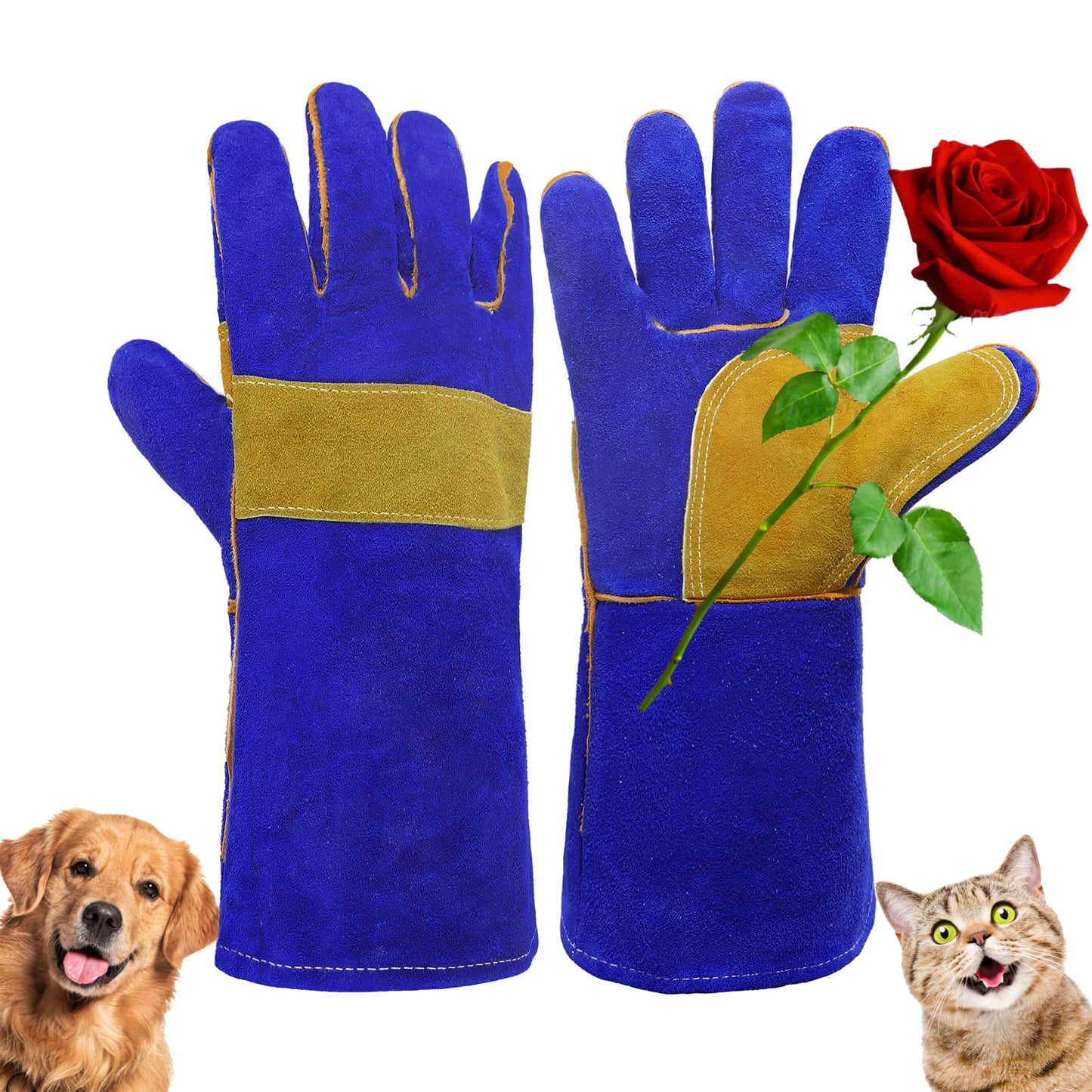 HANDLANDY Animal Handling Gloves, 14 Inches Bite-Proof, Scratch-Resistant, Pet Gloves for Dogs, Cats, Falconry, Gardening (Blue)