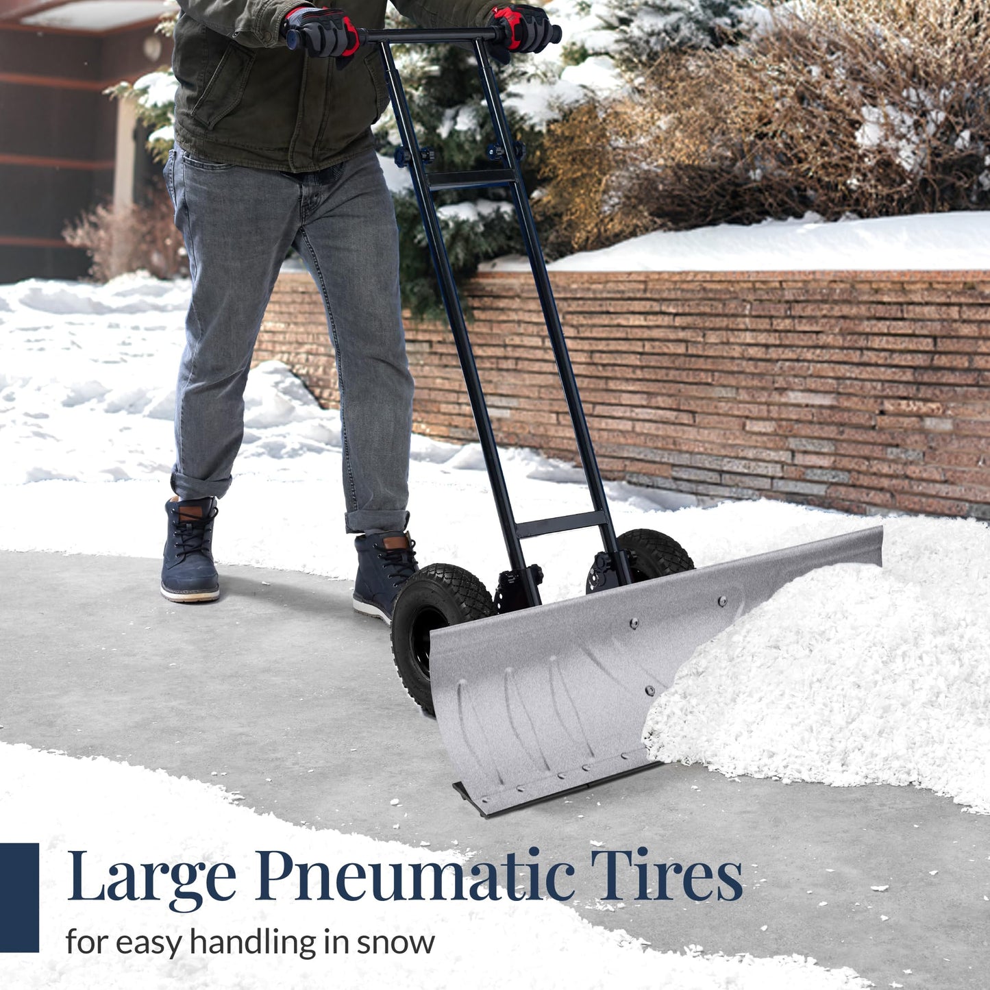 Best Choice Products 36in Galvanized Blade Heavy-Duty 2-Wheel Snow Pusher Hand Plow for Snow Removal w/Wheels, Adjustable Handle, Blade Angle - Silver