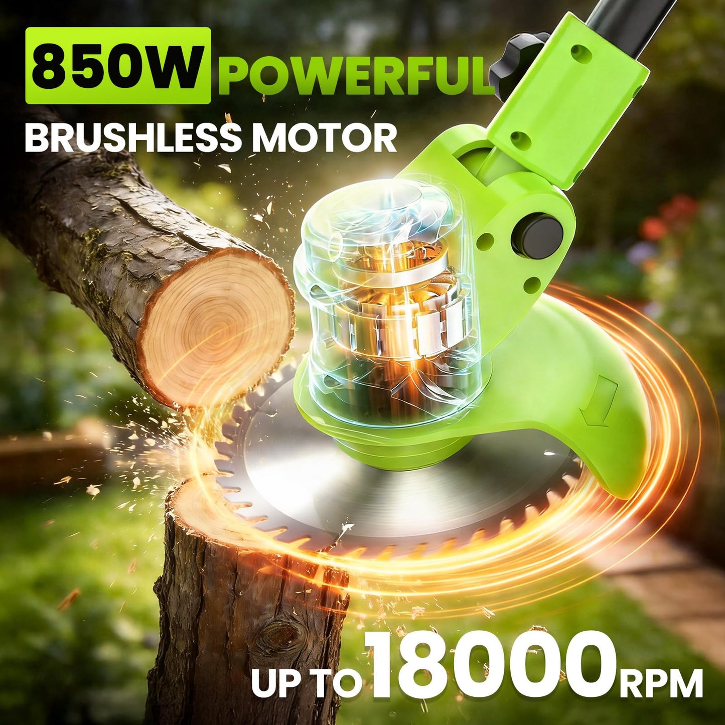 Electric Weed Wacker Cordless with Wheel, 4 in 1 Weed Eater Battery Powered Brush Cutter String Trimmer Edger, 4000mAh Stringless Weed Trimmer Lightweight Grass Trimmer Mower