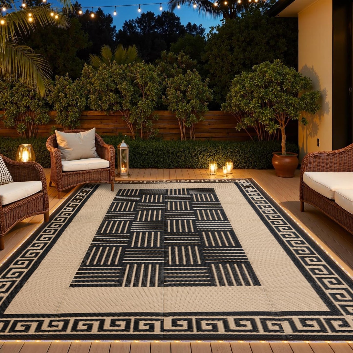 YONILE LED Outdoor Rug 8x10 ft Waterproof for Patios Clearance,Reversible Outdoor Plastic Straw Rug, RV Mat Outside, Indoor Outdoor Carpet for Porch, Deck, Backyard, Balcony, Picnic