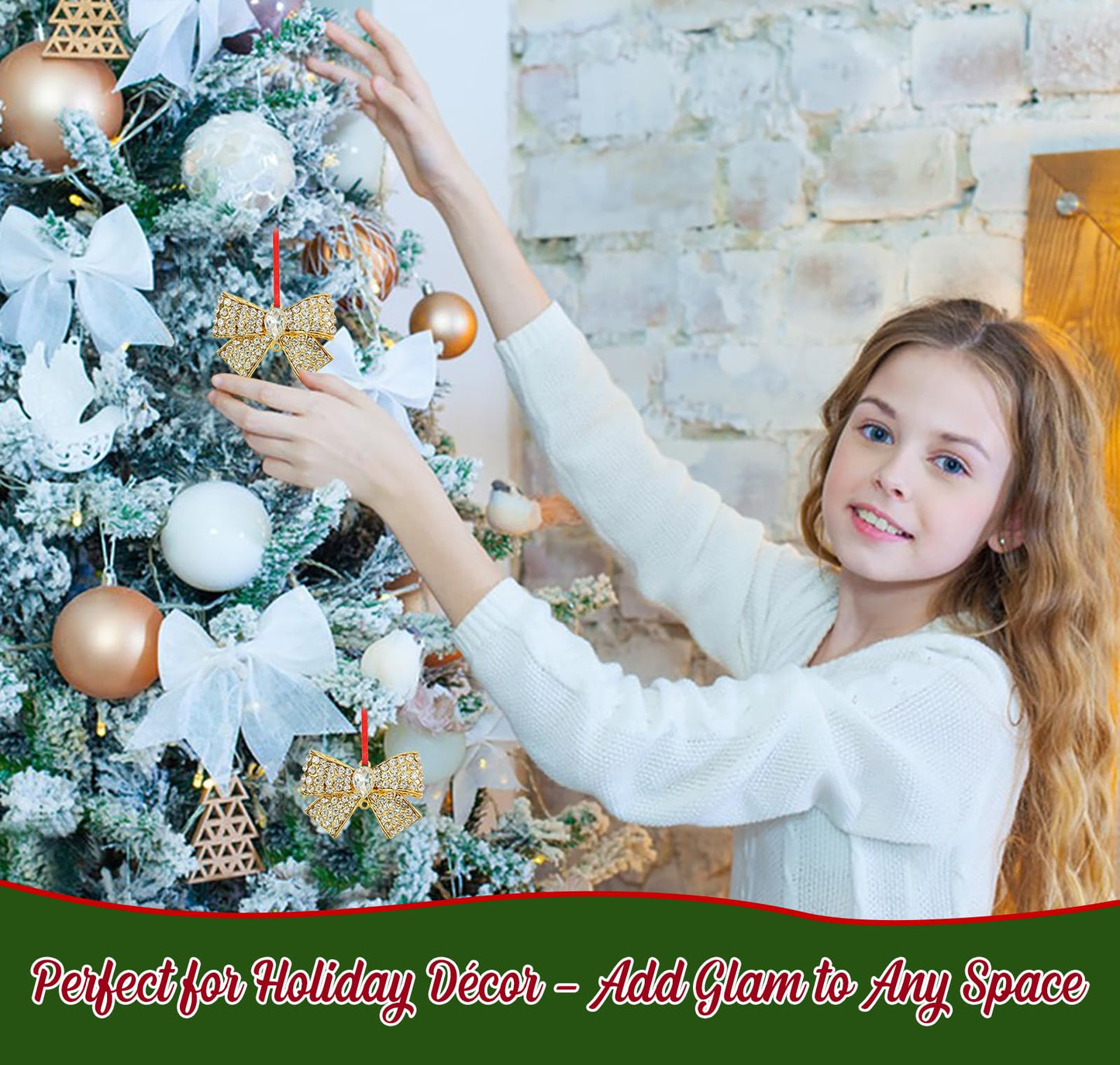 GMEMNOV Bow Christmas Ornaments - Bow Ornament for Christmas Tree Metal Bowknot Ornament Xmas for Kids Girls Women