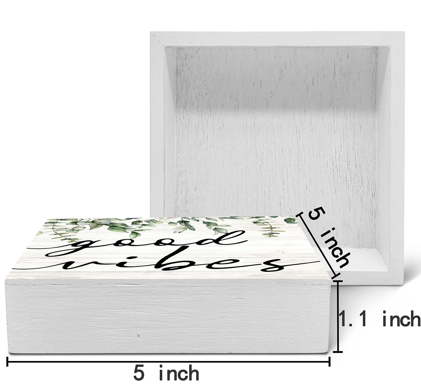 SRADMO Botanical Eucalyptus Leaves Wood Box Sign Desk Decor, Rustic Eucalyptus Leaves Wooden Block Box Sign Decoration For Home Office Shelf Table Decor