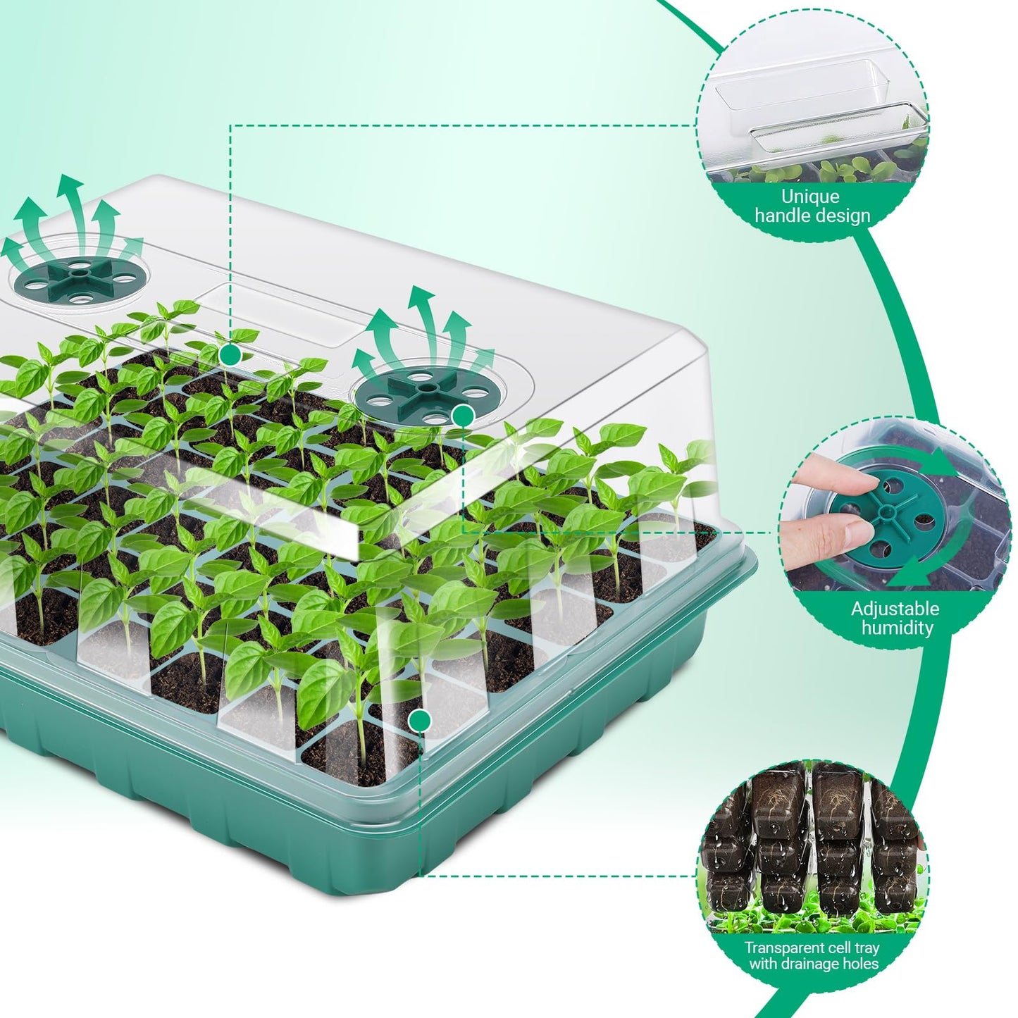 Eglotes 192 Cell Seed Starter Tray, Seed Starter Kit with Adjustable Humidity Dome, Seed Starting Trays Plant Starter Kit for Seeds Growing Starting, Indoor Gardening, Greenhouse
