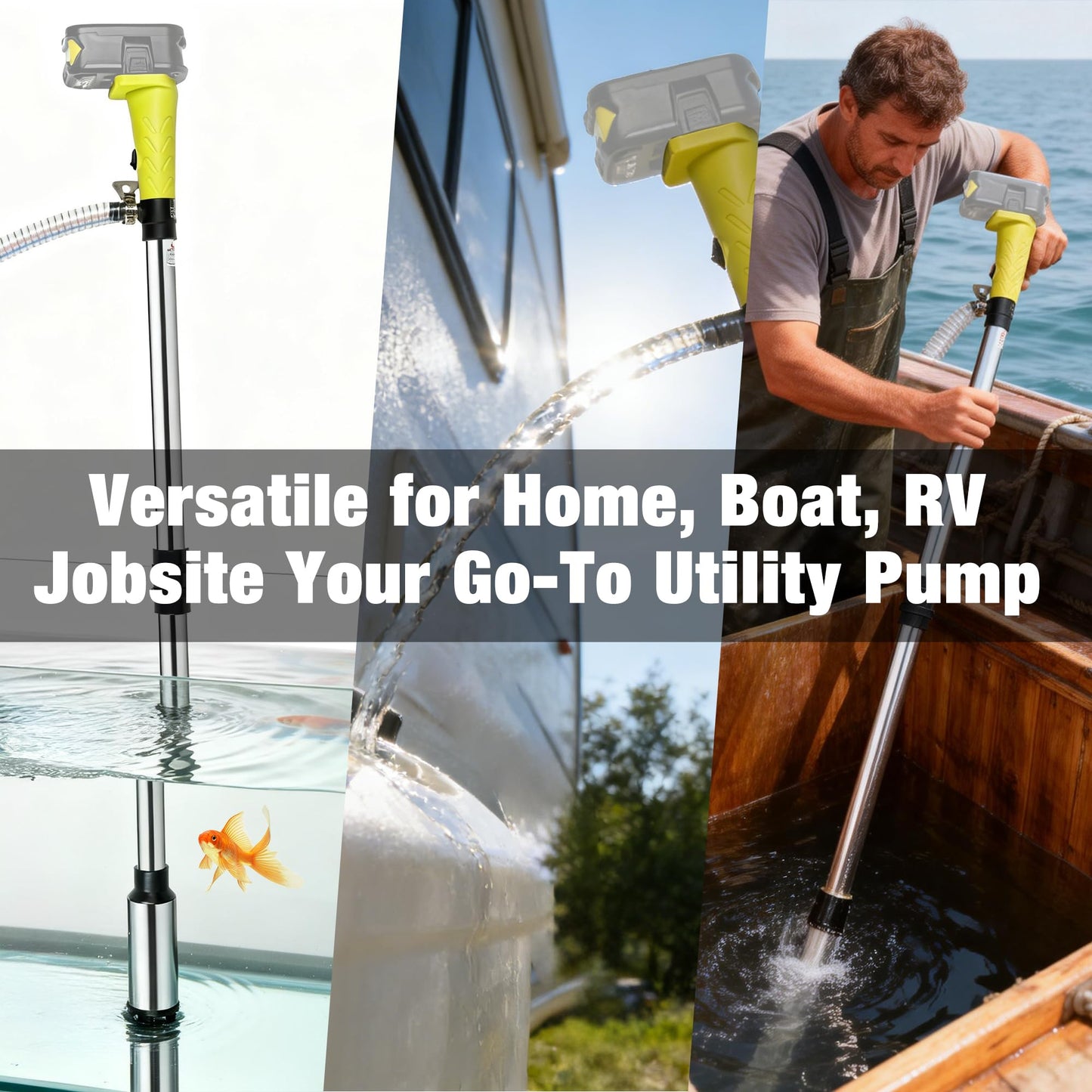 Cordless Stick Water Transfer Pump Compatible with Ryobi 18V Battery (Tool Only), 792GPH, Submersible Utility Stick Pump for Pool Garden Pond Floods (no battery)