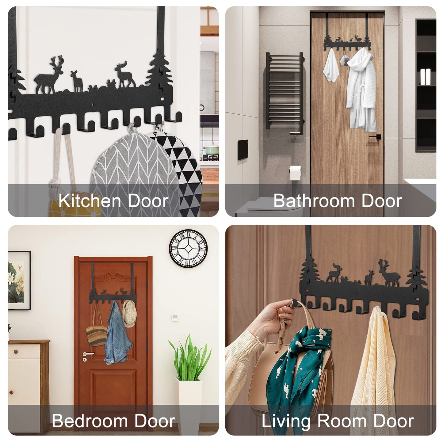WIEMELIER Over Door Clothes Hanger Shower Room Towel Hook Hanger Over Door Hooks Black 8 Hooks