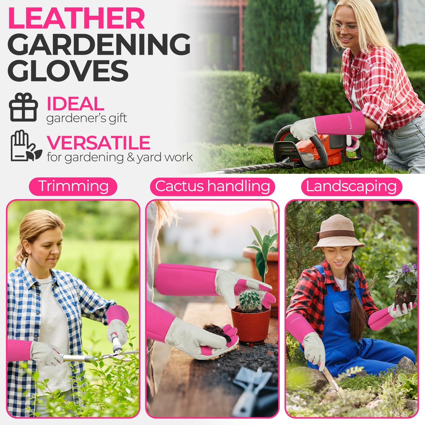 HANDLANDY Rose Pruning Gardening Gloves for Men & Women, Thornproof Long Gauntlet Gloves, Pigskin Leather - Breathable & Durability (Medium)