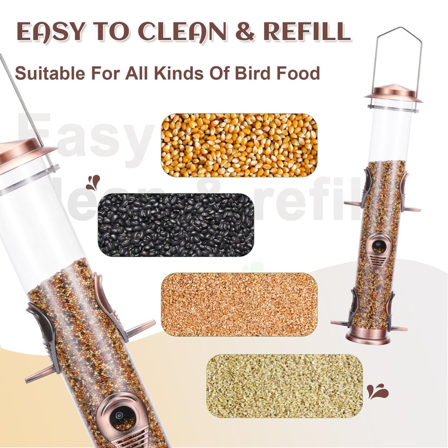 MIXXIDEA Metal Tube Bird Feeders for Outdoors - 6 Ports Hanging Feeder Attracts Wild Birds in Your Lawn, Garden, Balcony - Antique Copper - 1 Pack