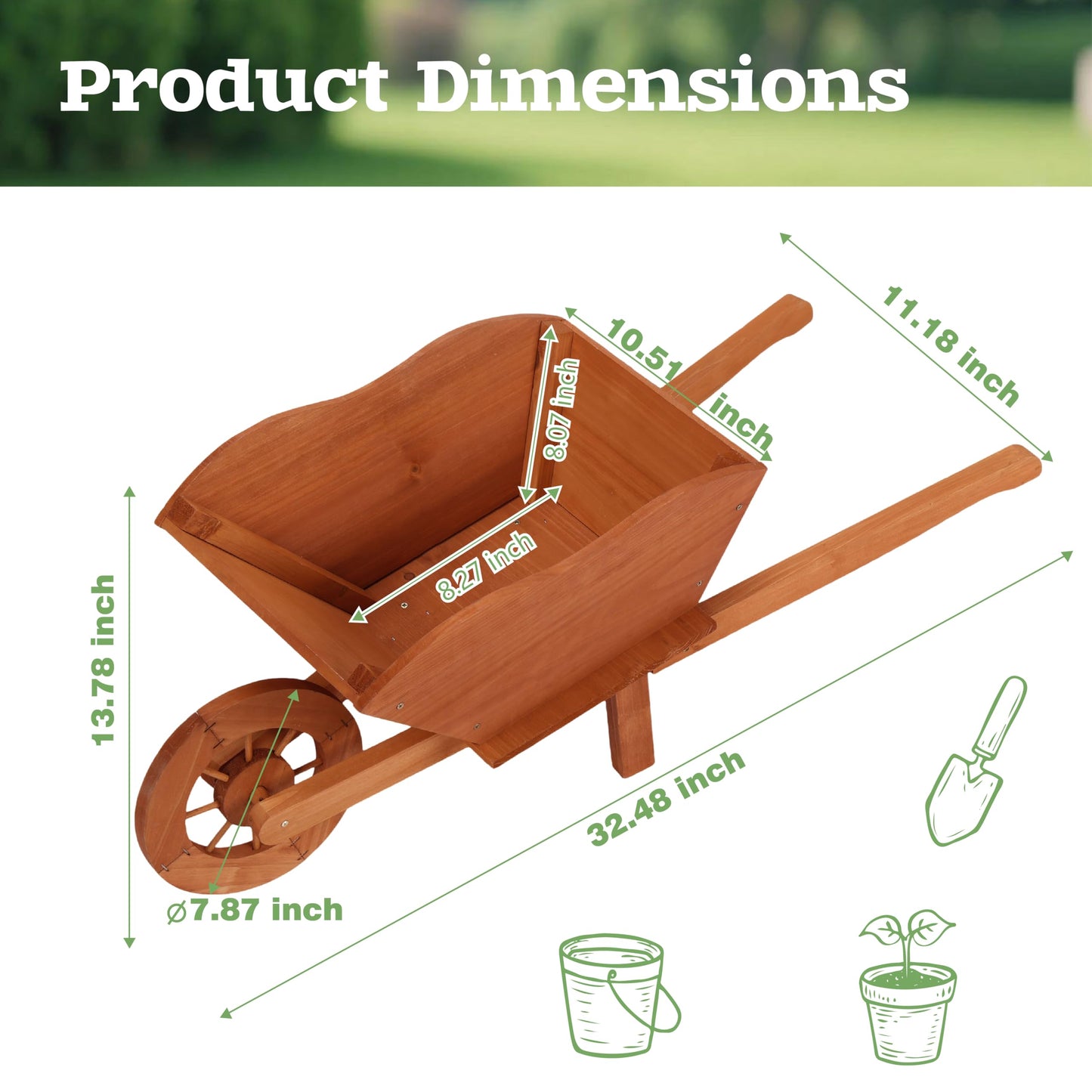 Beipoo Decorative Wooden Wagon Planter Box, Wood Wheelbarrow Planter with Handles, Drainage Hole, Wagon Garden Planter, Flower Cart for Indoor Outdoor Decor