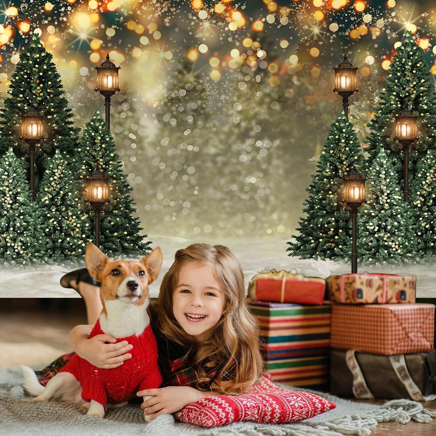 Mocsicka 10x8ft Winter Snowflake Christmas Tree Backdrop Christmas Glitter Bokeh Newborn Baby Shower Birthday Photo Backdrops Xmas Pine Tree Party Decors Photography Background