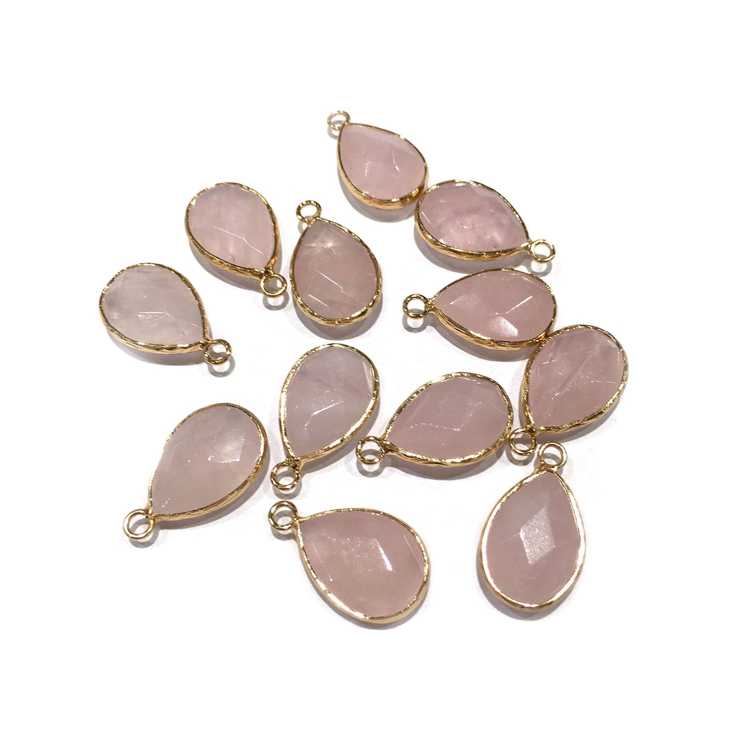 LE SKY 10 Pcs natural stone pendants faceted waterdrop shape rose quartz stone chakra healing pink crystal stone pendant charms for jewelry making necklace bracelet 14x22mm