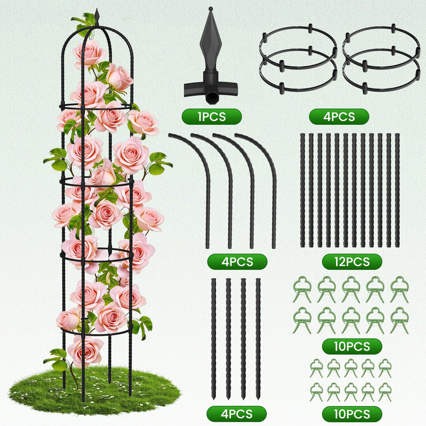 Garden Obelisk Trellis for Climbing Plants - 76" Tall Weather-Resistant Rustproof Metal Plant Flower Support for Roses, Clematis, Tomatoes & Vines, Indoor/Outdoor Use, 12”D (2 Pack)