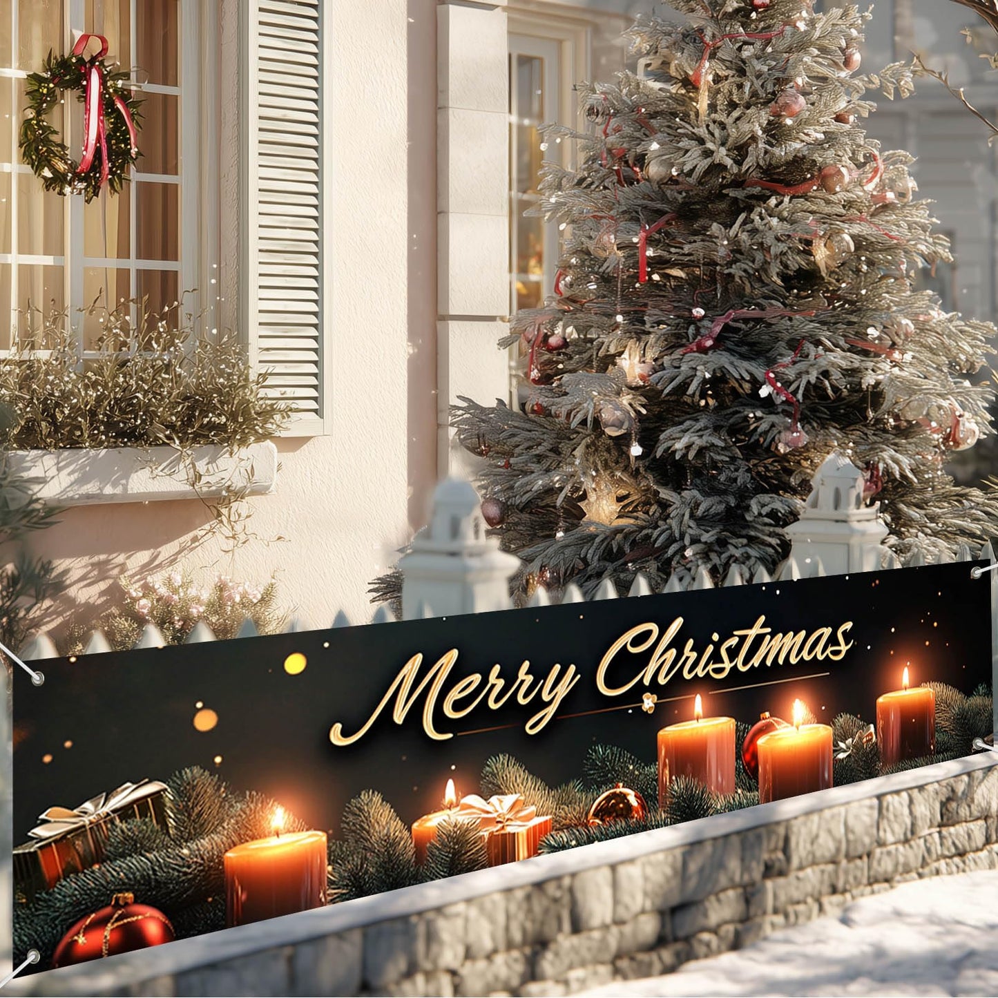 BlissYard Merry Christmas Banner 78x17 Inches light Garland Backdrop Christmas Wall Hanging Holiday Fence Decoration Party Yard Sign Indoor Outdoor Display
